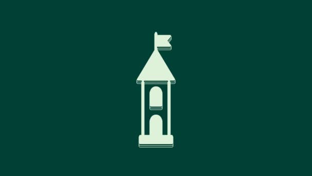 Weißes Burgturmsymbol Isoliert Auf Grünem Hintergrund Festungszeichen Video Motion Grafik — Stockvideo