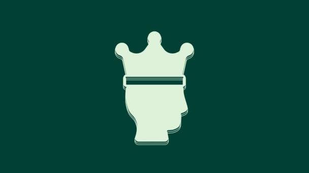 Ícone Coroa Rei Branco Isolado Fundo Verde Animação Gráfica Movimento — Vídeo de Stock