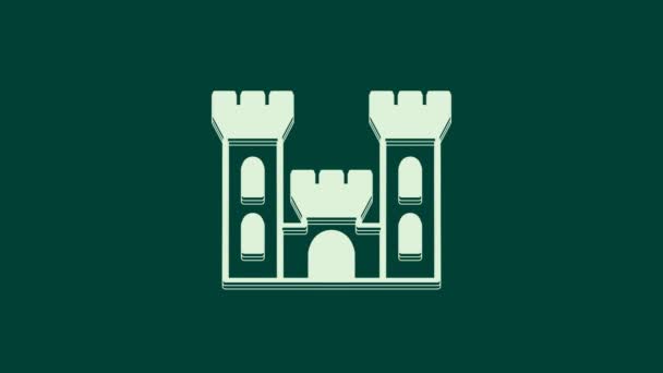 White Castle Icoon Geïsoleerd Groene Achtergrond Middeleeuwse Vesting Met Een — Stockvideo