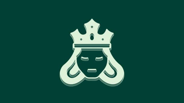 Biała Księżniczka Lub Królowa Nosi Zielonym Tle Ikonę Korony Średniowieczna — Wideo stockowe