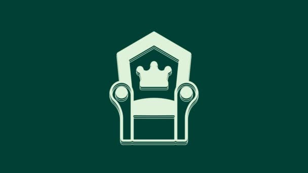 Hvid Medieval Trone Ikon Isoleret Grøn Baggrund Video Bevægelse Grafisk – Stock-video