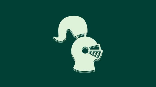 Witte Middeleeuwse Ijzeren Helm Voor Hoofd Bescherming Pictogram Geïsoleerd Groene — Stockvideo