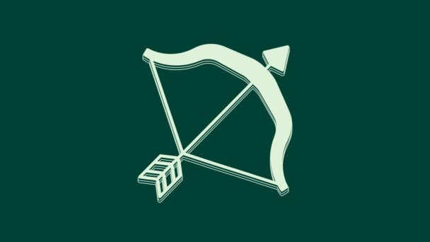 白色中世纪弓和箭头图标孤立在绿色背景 中世纪的武器4K视频运动图形动画 — 图库视频影像