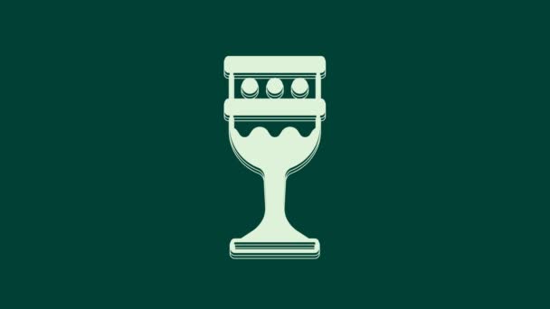 Λευκή Μεσαιωνική Εικόνα Κύπελλο Απομονώνονται Πράσινο Φόντο Άγιο Δισκοπότηρο Γραφική — Αρχείο Βίντεο