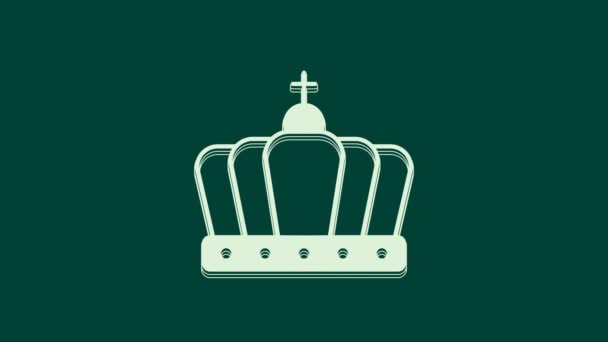 White King Krone Symbol Isoliert Auf Grünem Hintergrund Video Motion — Stockvideo