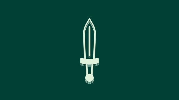 Icono Espada Medieval Blanca Aislado Sobre Fondo Verde Arma Medieval — Vídeo de stock