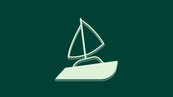 Λευκό Ιστιοφόρο Ιστιοφόρο Πλοίο Εικονίδιο Απομονώνονται Πράσινο Φόντο Ταξιδέψτε Ιστιοπλοϊκό — Αρχείο Βίντεο