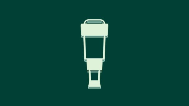 Icono Lente Telescopio Spyglass Blanco Aislado Sobre Fondo Verde Vidrio — Vídeo de stock