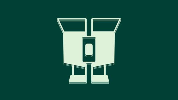 Icona Binocolo Bianco Isolato Sfondo Verde Trova Segno Del Software — Video Stock