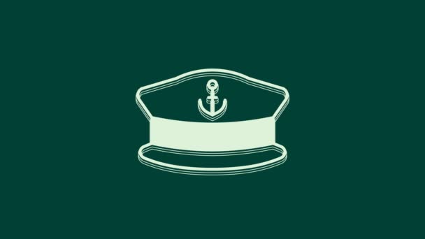 Weißes Kapitänsmützen Symbol Auf Grünem Hintergrund Video Motion Grafik Animation — Stockvideo