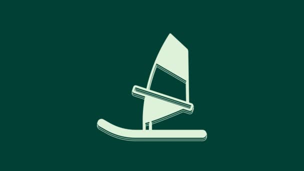 Λευκό Εικονίδιο Windsurfing Απομονώνονται Πράσινο Φόντο Γραφική Κίνηση Κίνησης Βίντεο — Αρχείο Βίντεο