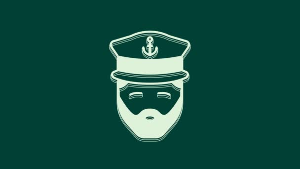 Λευκό Εικονίδιο Κυβερνήτη Πλοίου Απομονωμένο Πράσινο Φόντο Τουριστικός Ναυτικός Τουρισμός — Αρχείο Βίντεο