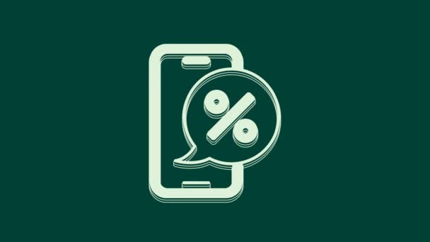 Witte Procent Korting Mobiele Telefoon Pictogram Geïsoleerd Groene Achtergrond Verkooppercentage — Stockvideo