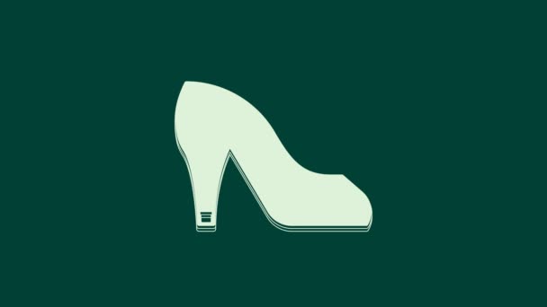 緑の背景に隔離された高いヒールアイコンを持つ白い女性の靴 4Kビデオモーショングラフィックアニメーション — ストック動画