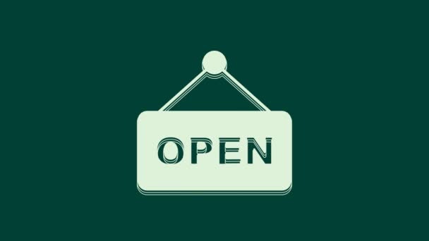 White Hanging Sign Text Open Door Icon Isolated Green Background — Stock Video
