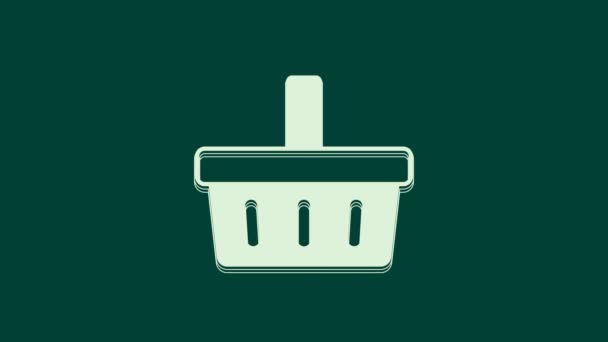 White Shopping Basket Icon Isolated Green Background Online Buying Concept — Stock Video
