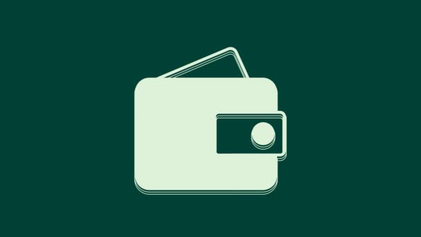 Icona Portafoglio Bianco Isolato Sfondo Verde Icona Della Borsa Simbolo — Video Stock