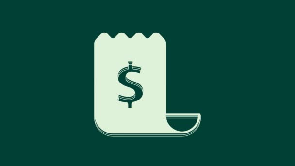 White Paper Check Financial Check Icon Isolated Green Background Paper — Stock Video