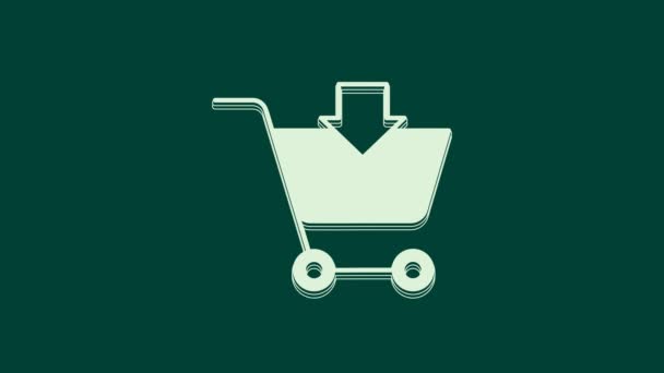 Biały Dodaj Koszyka Ikona Odizolowany Zielonym Tle Koncepcja Zakupów Online — Wideo stockowe