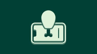 Yeşil arka planda izole edilmiş gezici ikon üzerinde beyaz yiyecek siparişi. Cep telefonuyla sipariş verin. Restoran yemek teslimatı konsepti. 4K Video hareketli grafik canlandırması.