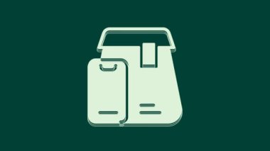 Beyaz Çevrimiçi sipariş ve fast food dağıtım ikonu yeşil arka planda izole edildi. 4K Video hareketli grafik canlandırması.