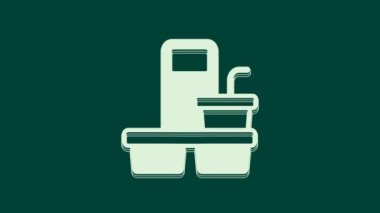 Yeşil arka planda izole edilmiş beyaz kahve fincanı. 4K Video hareketli grafik canlandırması.