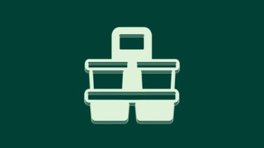 Yeşil arka planda izole edilmiş beyaz kahve fincanı. 4K Video hareketli grafik canlandırması.