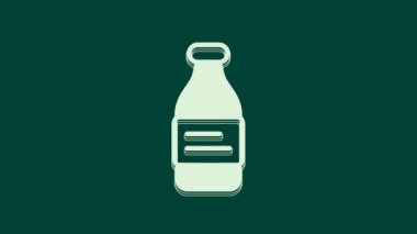 Yeşil arkaplanda beyaz bir şişe ikon izole edilmiş. Soda su içme tabelası. 4K Video hareketli grafik canlandırması.