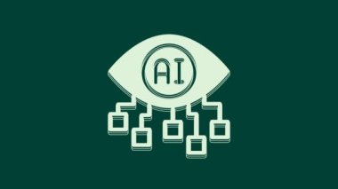 Yeşil arkaplanda beyaz bilgisayar görme simgesi izole edildi. Teknik görüş, göz devresi, video izleme sistemi, artırılmış gerçeklik sistemleri. 4K Video hareketli grafik canlandırması.
