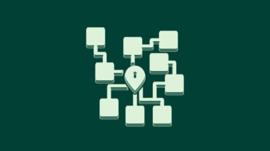 Beyaz Sinir Ağı simgesi yeşil arkaplanda izole edildi. Yapay zeka yapay zekası. 4K Video hareketli grafik canlandırması.