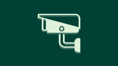 Beyaz güvenlik kamerası simgesi yeşil arkaplanda izole edildi. 4K Video hareketli grafik canlandırması.