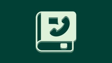 Yeşil arkaplanda beyaz telefon rehberi simgesi izole edildi. Adres defteri. Telefon rehberi. 4K Video hareketli grafik canlandırması.