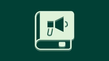 Beyaz Kitap simgesi yeşil arkaplanda izole edildi. 4K Video hareketli grafik canlandırması.