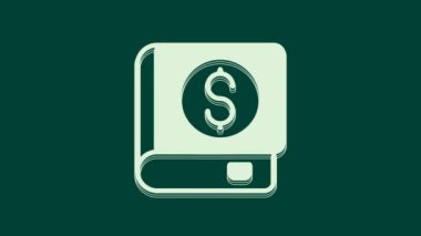 Beyaz Finansal Kitap simgesi yeşil arka planda izole edildi. 4K Video hareketli grafik canlandırması.
