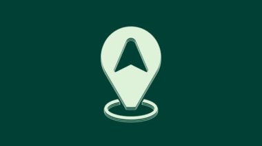 Yeşil arka planda izole edilmiş taksi arabası simgesi olan beyaz harita işaretçisi. Konum sembolü. 4K Video hareketli grafik canlandırması.