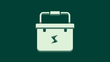 Beyaz Alet Kutusu Elektrikçi simgesi yeşil arka planda izole edildi. 4K Video hareketli grafik canlandırması.