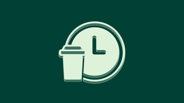 White Clock Delivery Icon Isolated Green Background Video Motion Graphic — Stock Video