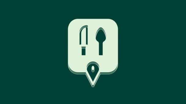 Vit Café Och Restaurang Läge Ikon Isolerad Grön Bakgrund Kniv — Stockvideo