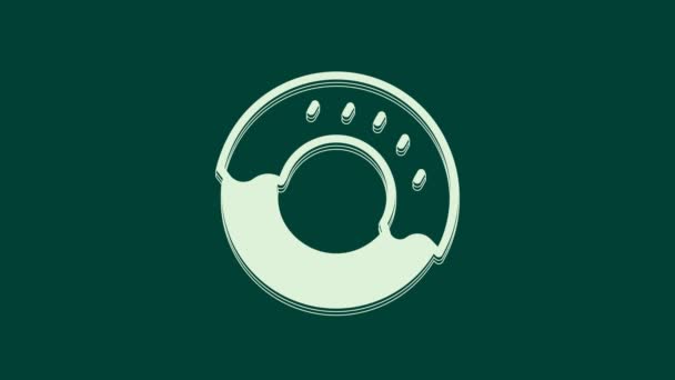 Donut Blanco Con Icono Esmalte Dulce Aislado Sobre Fondo Verde — Vídeos de Stock