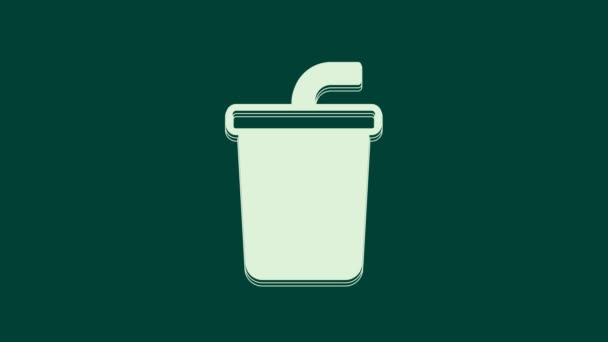 Weißpapierglas Mit Trinkhalm Und Wassersymbol Isoliert Auf Grünem Hintergrund Soda — Stockvideo