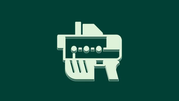 Biała Futurystyczna Ikona Spluwy Odizolowana Zielonym Tle Laserowy Pistolet Obca — Wideo stockowe