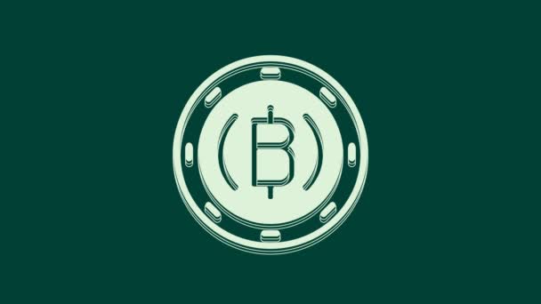 Bílá Kryptoměna Mince Ikona Bitcoinu Izolovaná Zeleném Pozadí Fyzická Bitová — Stock video