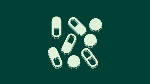 Blanco Medico Píldora Botella Biohacking Icono Aislado Sobre Fondo Verde — Vídeos de Stock