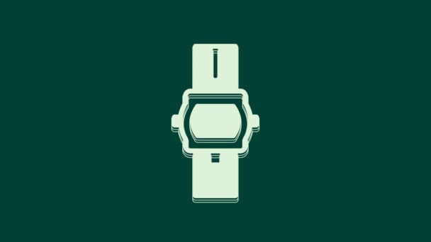 Белый Значок Наручные Часы Изолированы Зеленом Фоне Иконка Наручных Часов — стоковое видео