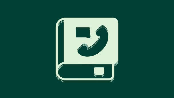 Λευκό Εικονίδιο Τηλεφωνικού Καταλόγου Απομονωμένο Πράσινο Φόντο Βιβλίο Διευθύνσεων Τηλεφωνικός — Αρχείο Βίντεο
