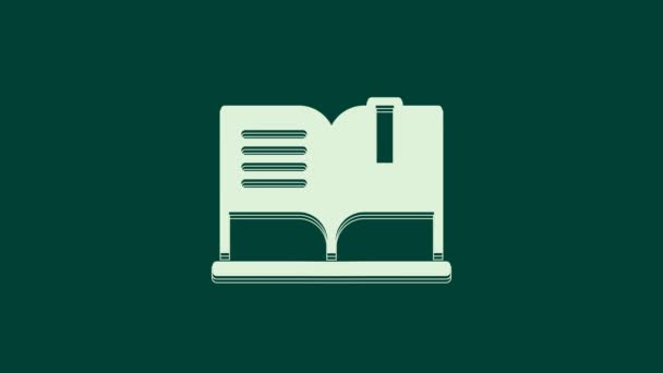 Иконка Белой Открытой Книги Выделена Зеленом Фоне Видеографическая Анимация — стоковое видео