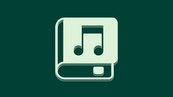 Icono Libro Audio Blanco Aislado Sobre Fondo Verde Nota Musical — Vídeos de Stock