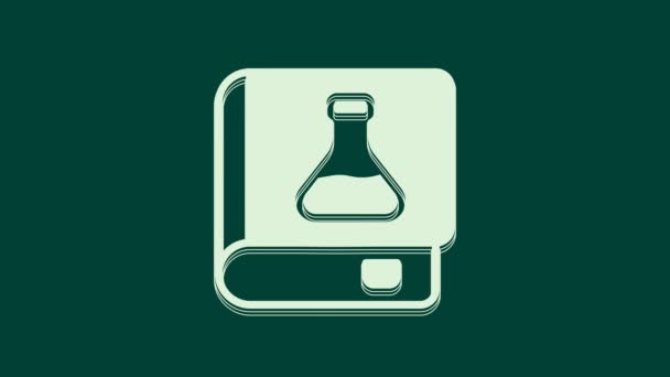 Biała Ikona Książki Chemicznej Zielonym Tle Animacja Graficzna Ruchu Wideo — Wideo stockowe