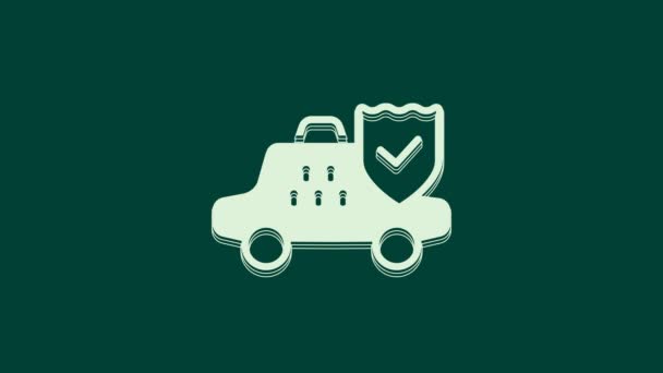 Ícone Seguro Carro Táxi Branco Isolado Fundo Verde Animação Gráfica — Vídeo de Stock