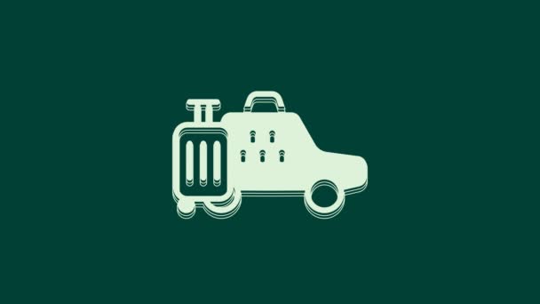 White Taxi Car Icon Isolated Green Background Video Motion Graphic — Stock Video